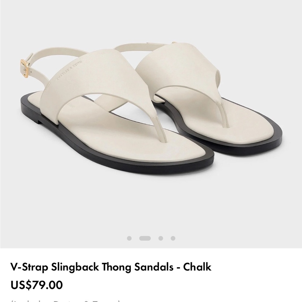 Charles & Keith Chalk V-Strap Slingback Thong Sandals